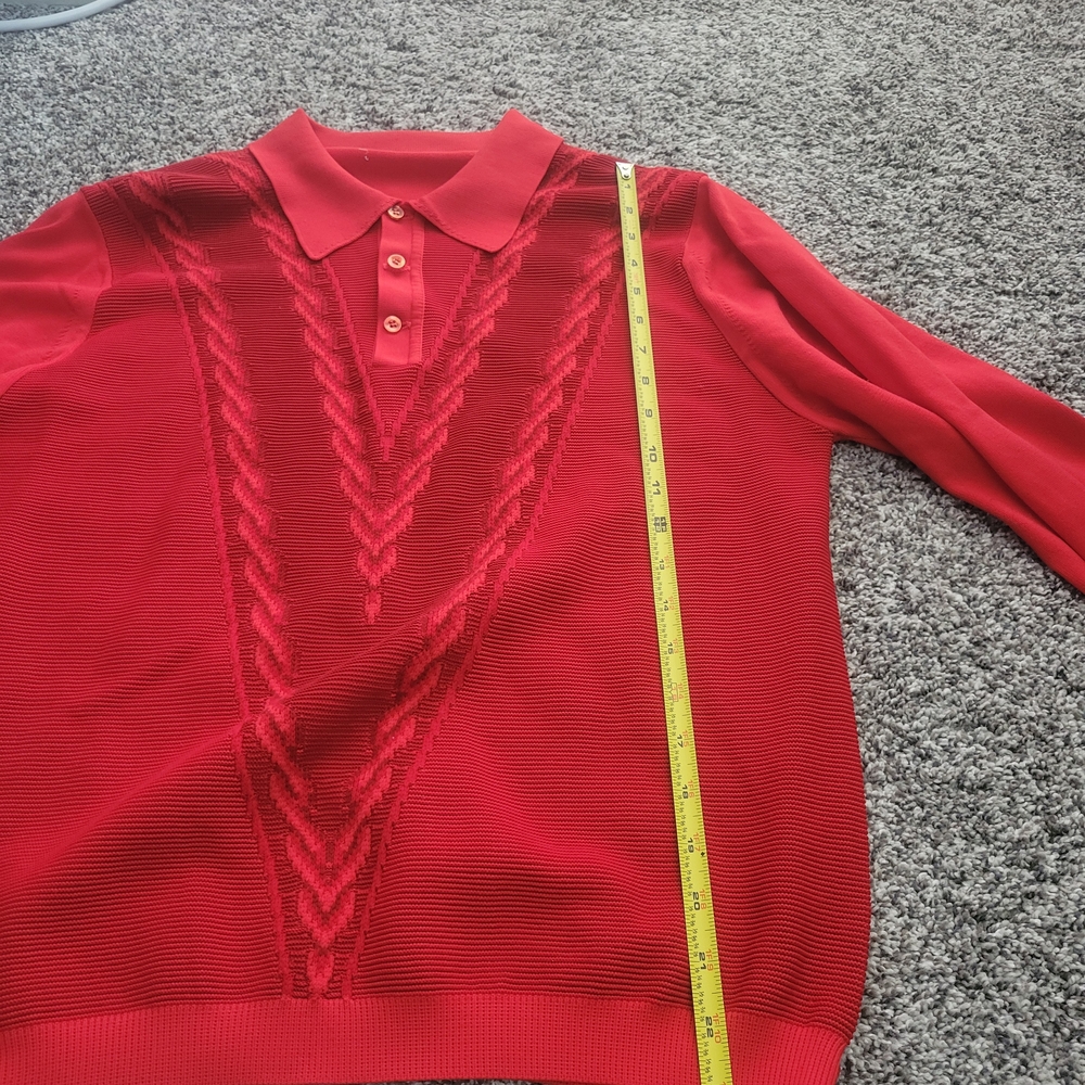 Red Cable Knit Polo Sweater - Picture 11 of 12